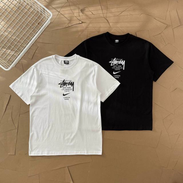 Stussy x Nike joint series chest logo print pattern round neck short sleeve T-sh
