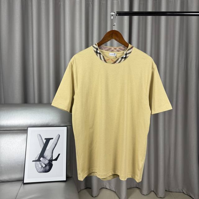 Khaki exclusive product Burberry plaid element collar simple solid color short-s