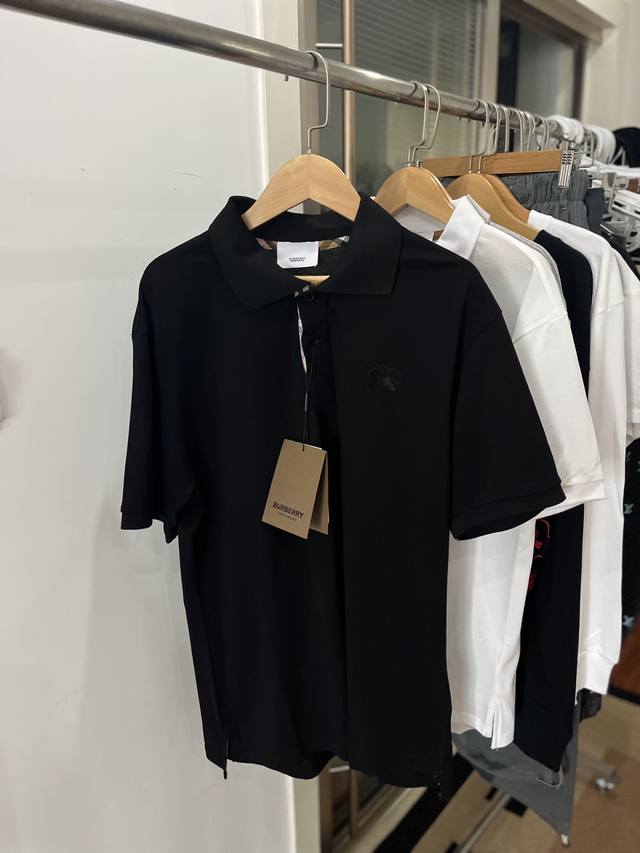 Burberry 2025 new men's and women's lapel embroidered logo casual short-sleeved