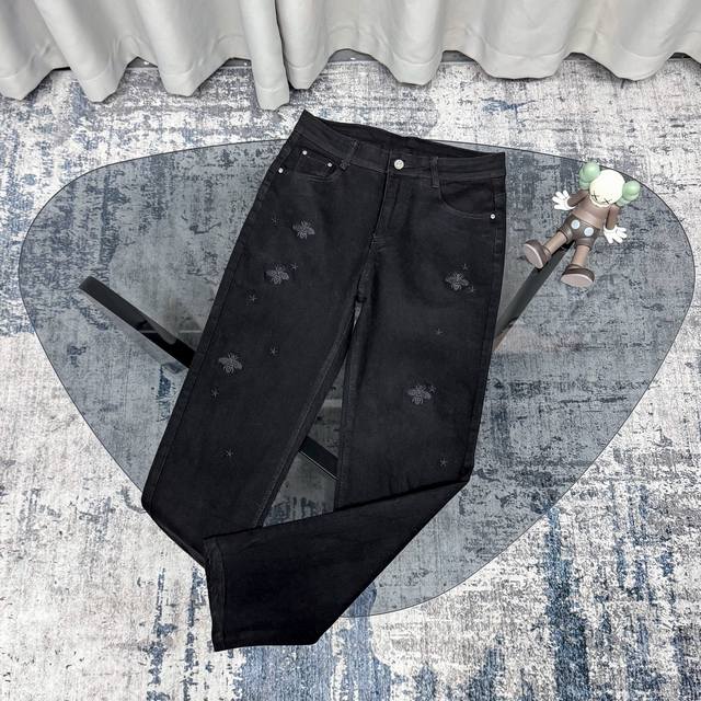 Gucci Bee Black Jeans Classic Men's Jeans Pants Gucci Classic Cotton Denim Fabri