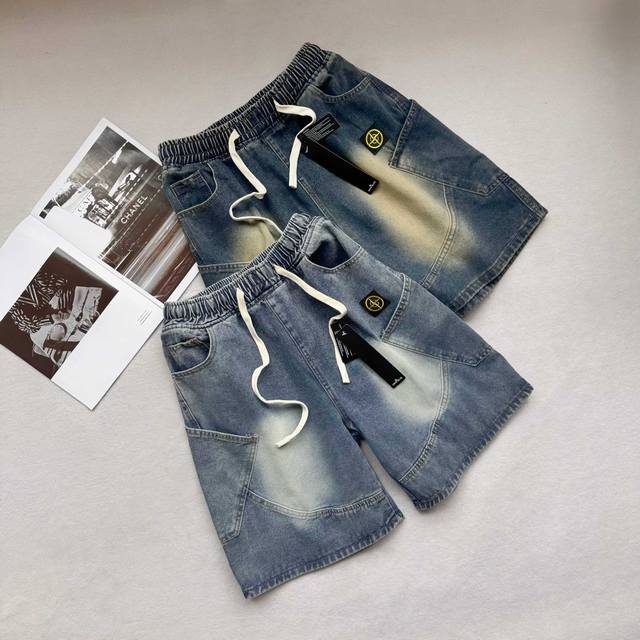 Stone Island latest American retro washed denim shorts shorts Street-blasting pa