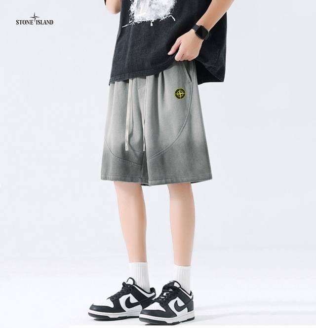 Stone Island Summer loose breathable knitted trendy five-point sports shorts for