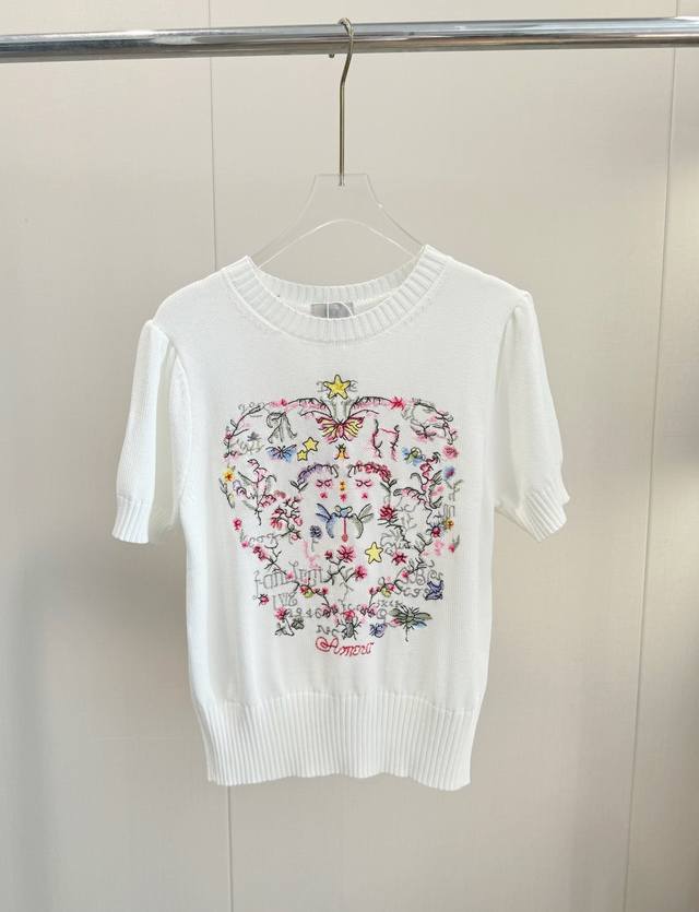Product name: Dior Monet Garden Embroidery Knitted Short Sleeves Size: ML Color: