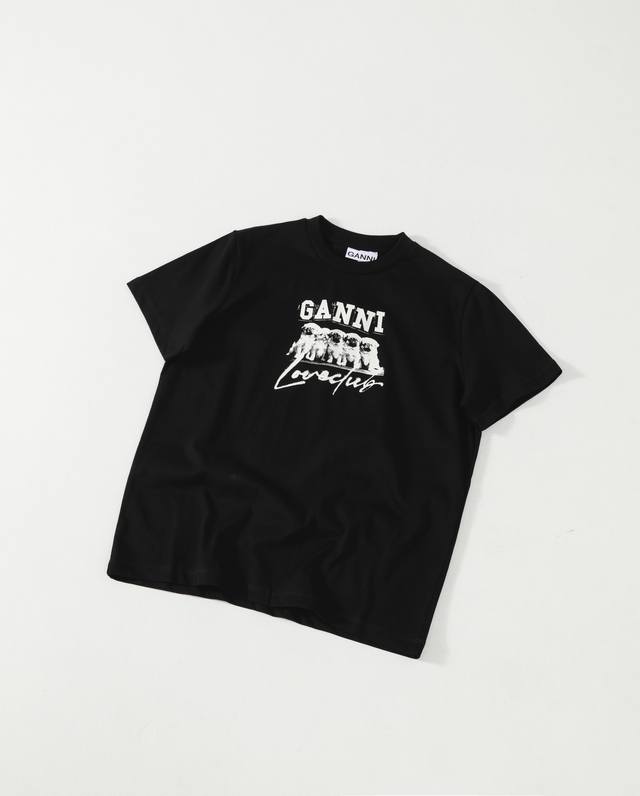 Top quality Ganni new cute pug dog cartoon letter print short-sleeved T-shirt To