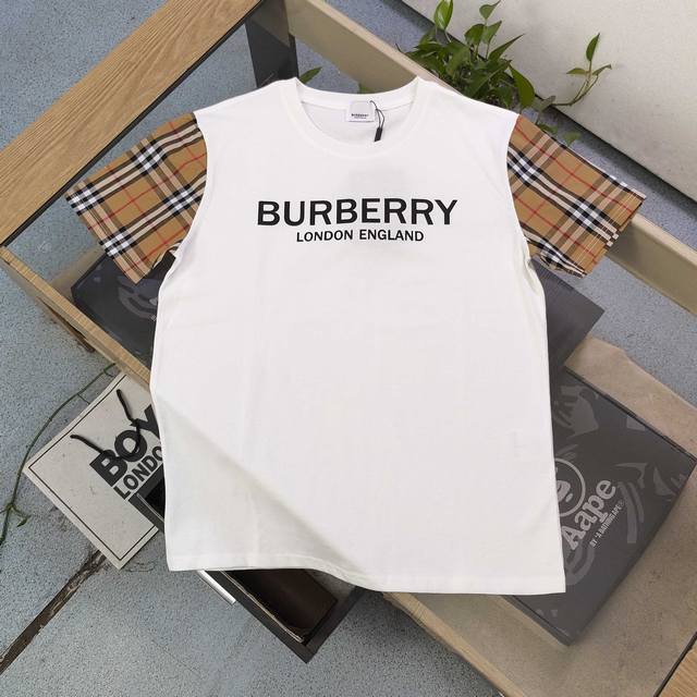 high version 2025 new Burberry plaid sleeve pattern logo letter printing casual