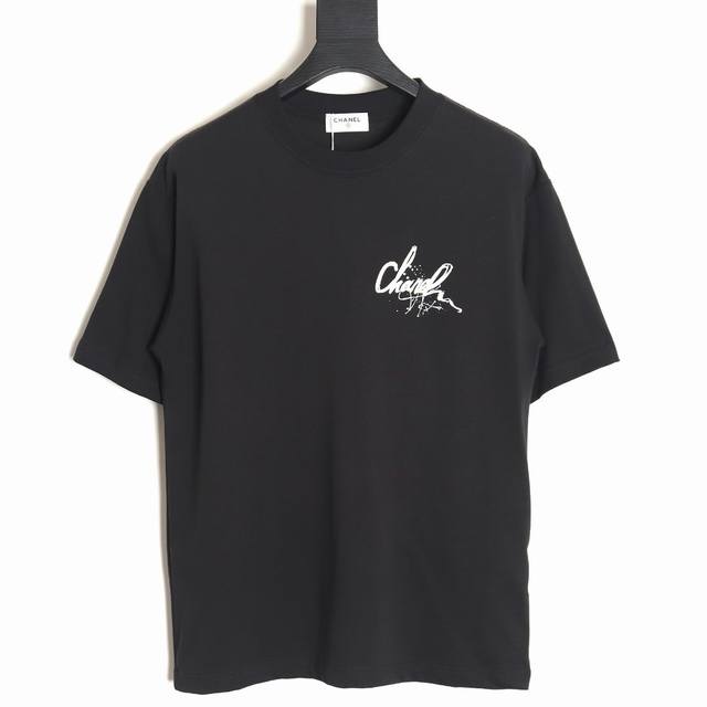 Chanel Big Logi Ink Print Couple Round Neck Short Sleeve T-shirt - Top Version T