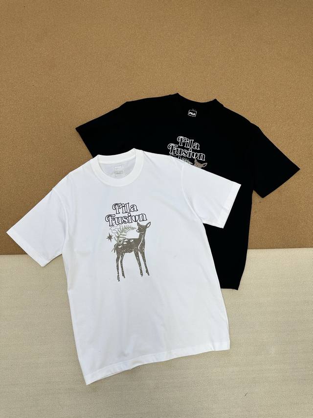 Fila 25Ss summer new deer print short-sleeved T-shirt for couples, official webs