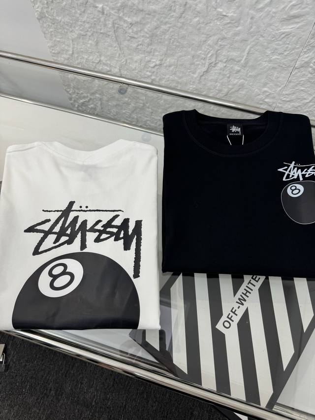 Stussy 25Ss classic black 8 print short-sleeved T-shirt for men and women couple
