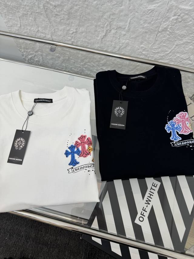 Chrome Hearts new back cross color print men and women couple round neck short-s