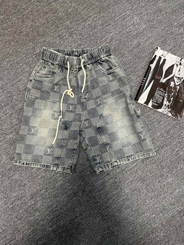 Louis Vuitton Fw25 & Louis Vuitton summer new denim plaid shorts casual loose ve