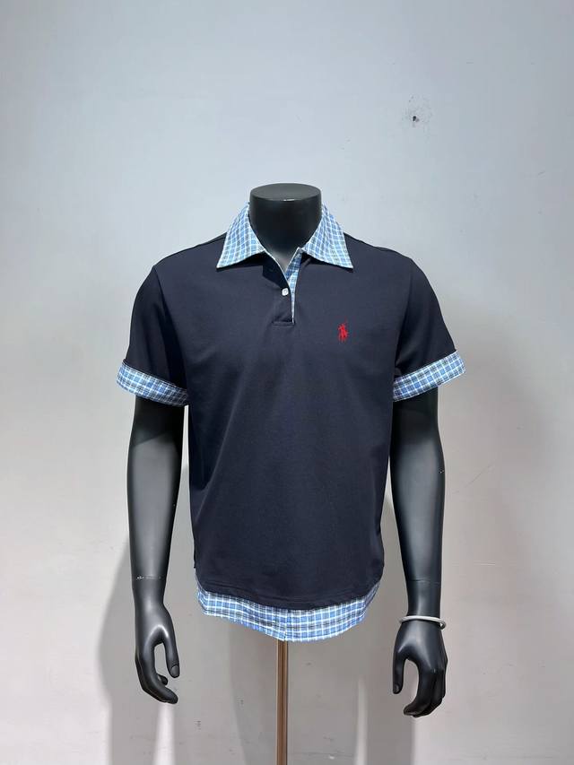 Ralph Lauren Patchwork Checked Horse Polo Shirt Short Sleeve Tee The fabric and