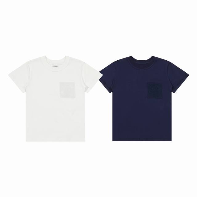 Hermes 25Ss Pocket Embroidered Logo Solid Color Couple Round Neck Short Sleeve T