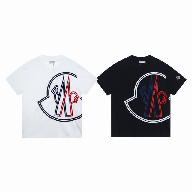 Moncler Moncler big embroidered logo armband couple round neck short-sleeved T-s