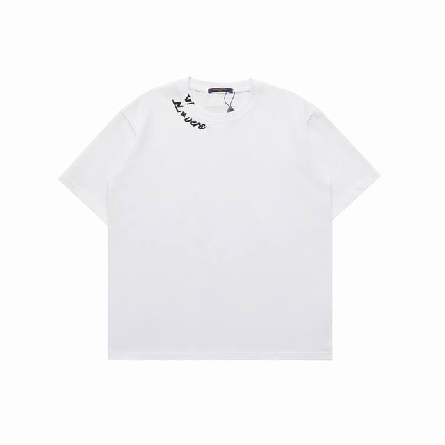 Top replica version of Louis Vuitton new collar offset letter casual round neck