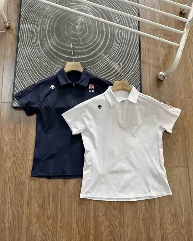 25Ss New Descente Women's Waist Polo Shirt with Letter Design on Shoulders Desce