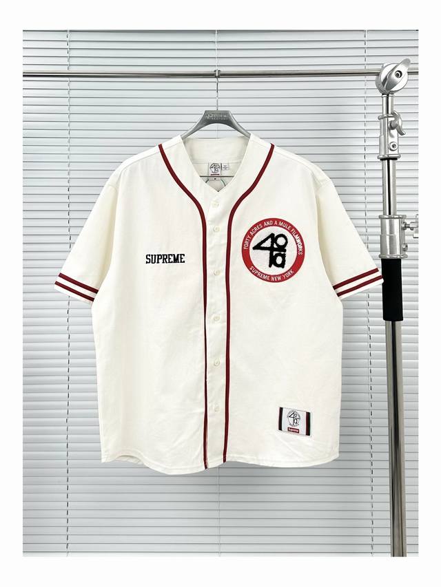 Sup50 short-sleeved baseball shirt off-white black S-Xl Supreme X 40 Acres joint
