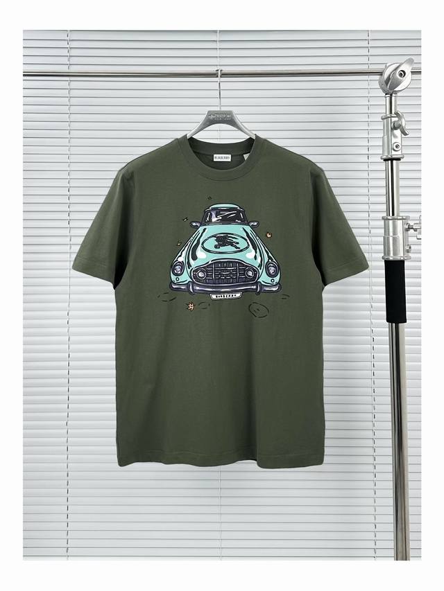 Burberry car short-sleeved green white S-Xl Burberry Ss25 Ekd car pattern pure c