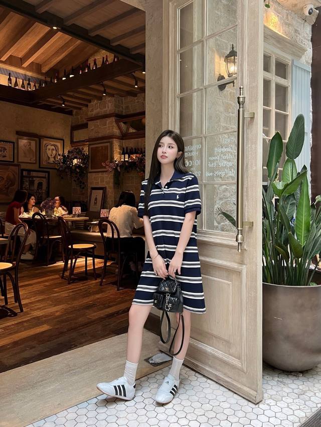 New arrival Rl Raff 25Ss new contrast striped dress Contrast striped lapel lette