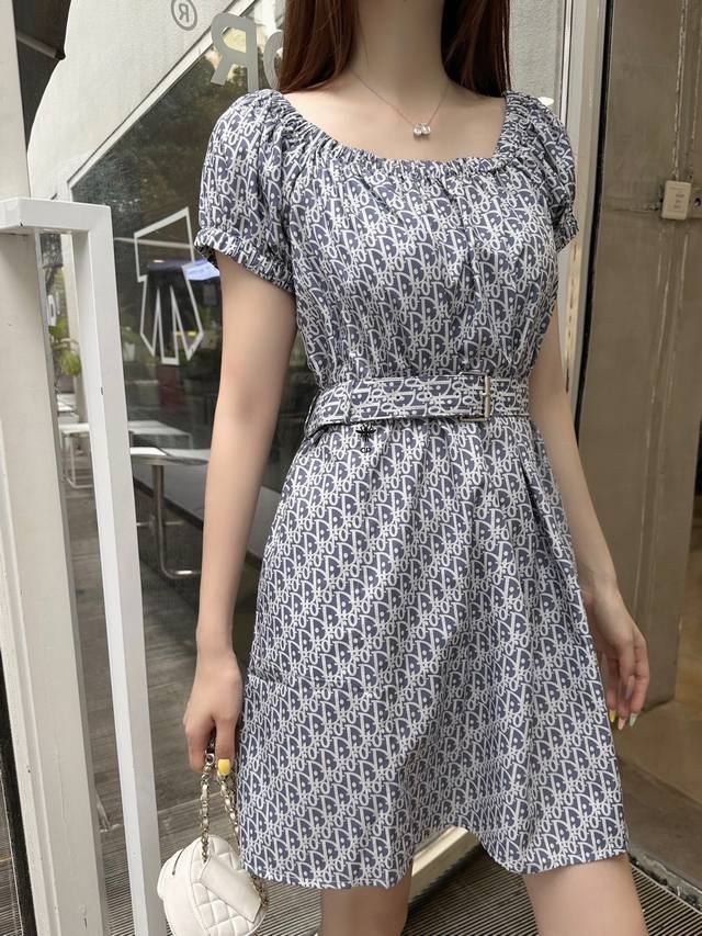 New arrival Dio* Dior 25Ss new one-shoulder dress Denim old flower pattern print
