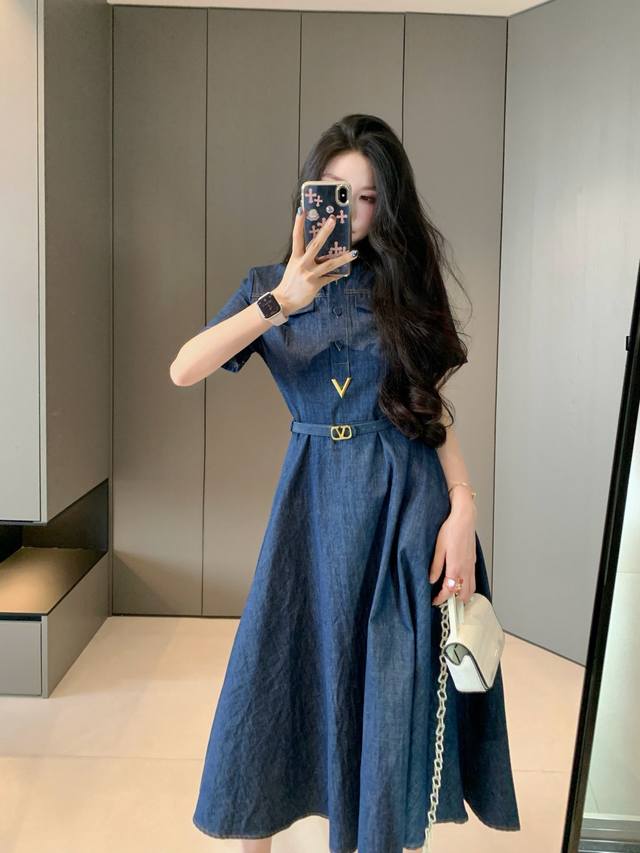 New arrival Valentino 2025Ss new denim dress Positioning active ferment wash eye