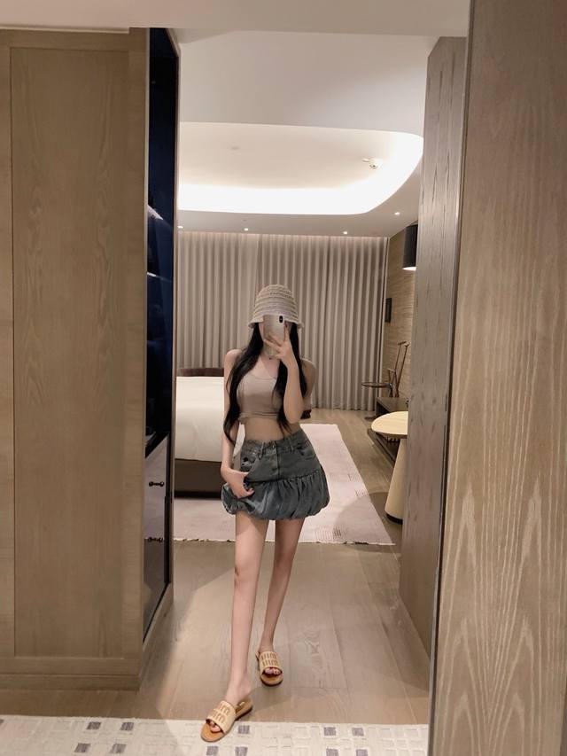 New arrival Dio* Dior custom leather brand flower bud denim short skirt