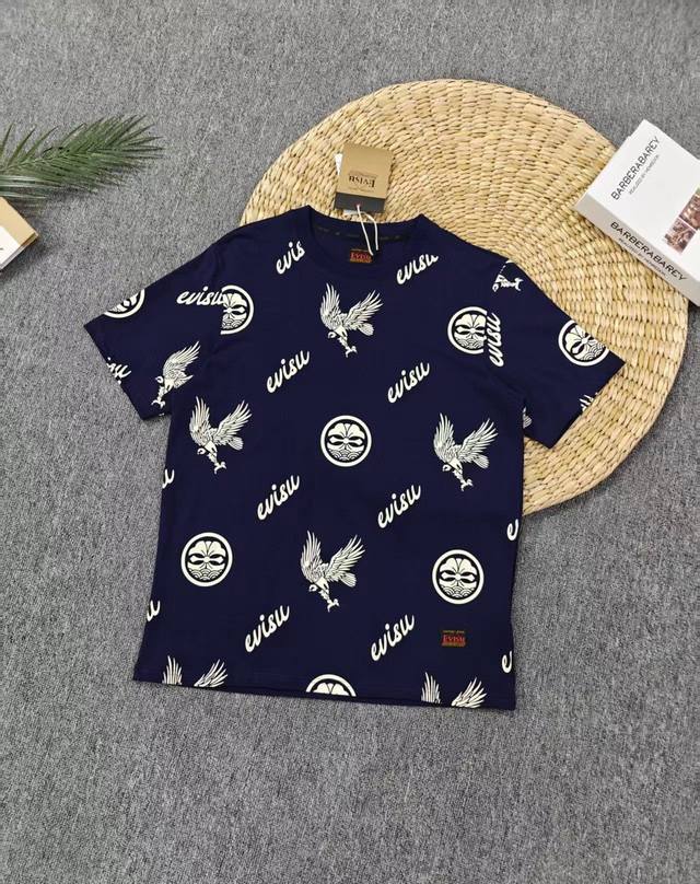 Evisu Fushen 2025 new flying eagle large M printed short-sleeved T-shirt Ev's T-