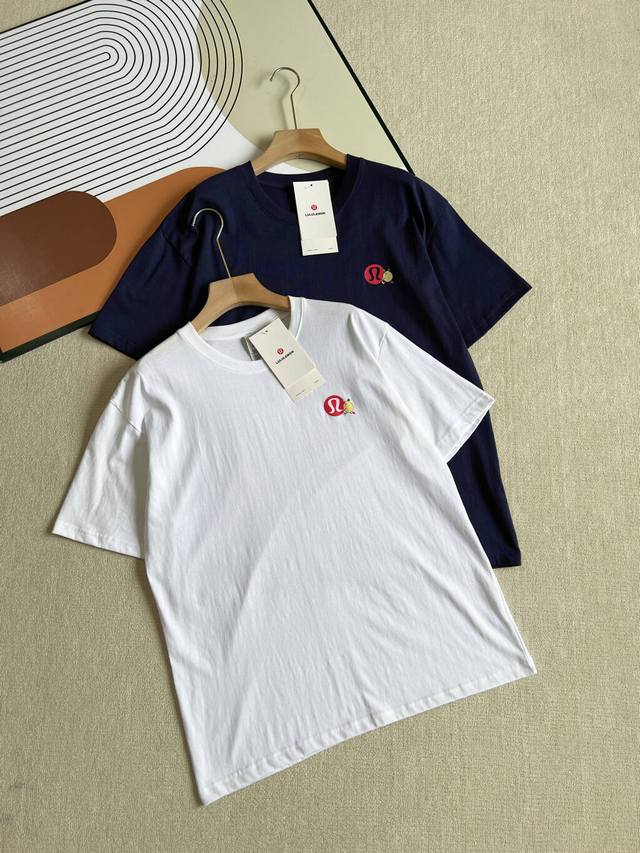 Lululemon couple short-sleeved T-shirt Chest letter flocking print Round neck sh