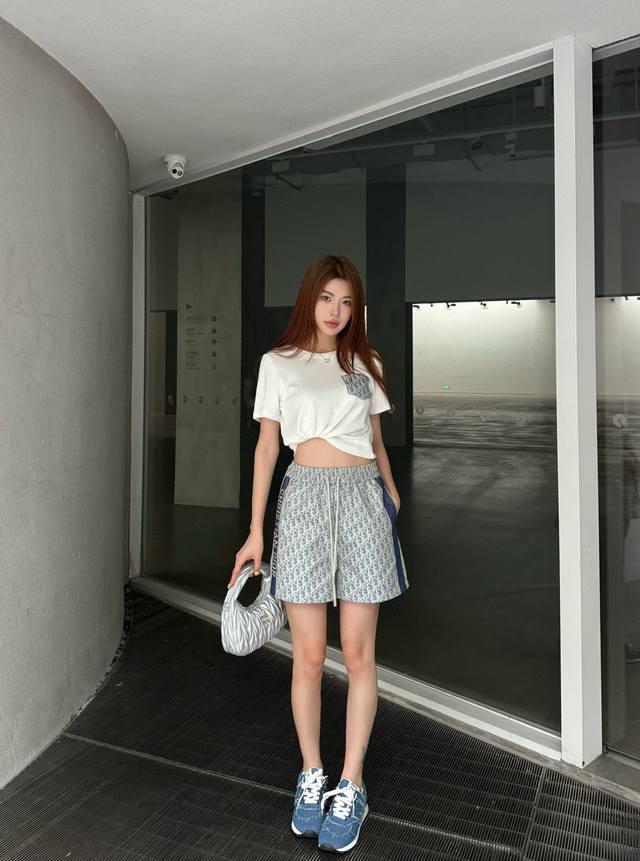 Dior pocket round neck short-sleeved T-shirt customized letter webbing drawstrin