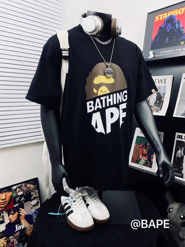 Bape Summer Camp classic ape head heavy craft print round neck short sleeves hig