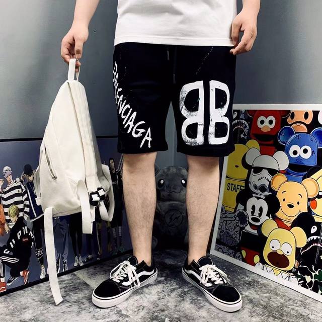 Balenciaga ink splashed couple shorts for men and women, same style High version