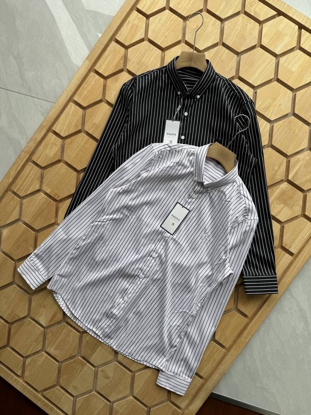 Hazzys summer new Haggis men's long-sleeved shirt lapel pure cotton stripes midd