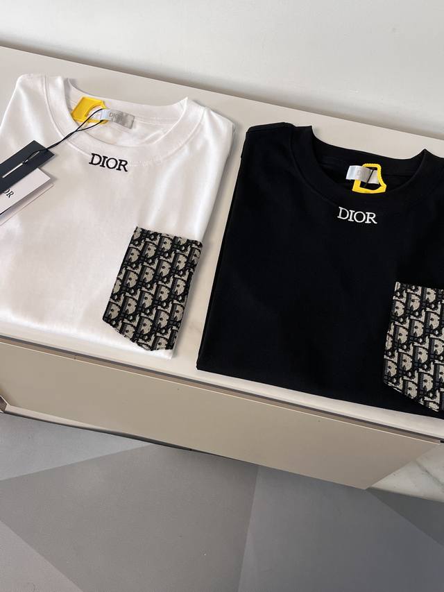 Classic Dior patch pocket pattern embroidered short-sleeved T-shirt, size: Xs~L,