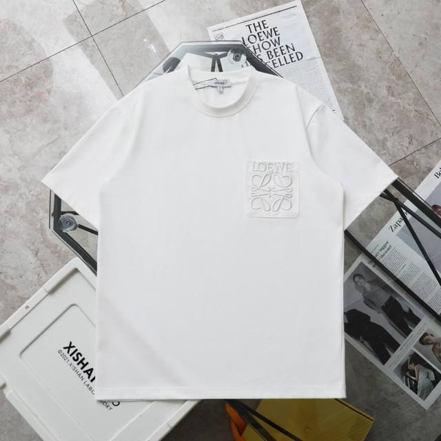 New original top replica Loewe new pocket embroidery casual round neck short-sle