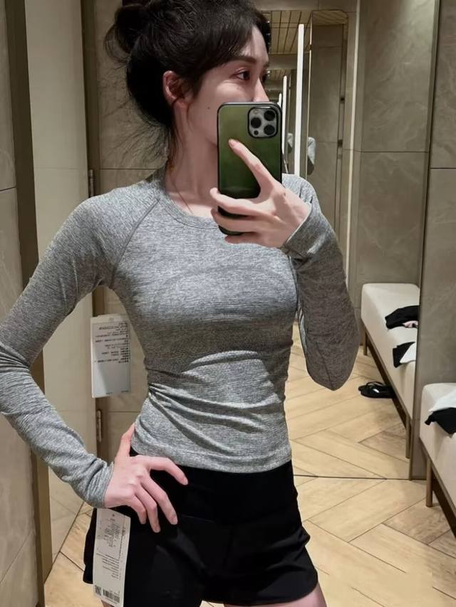 Lulu's same yoga wear seamless one-piece Swiftly long-sleeved sports T-shirt, fi