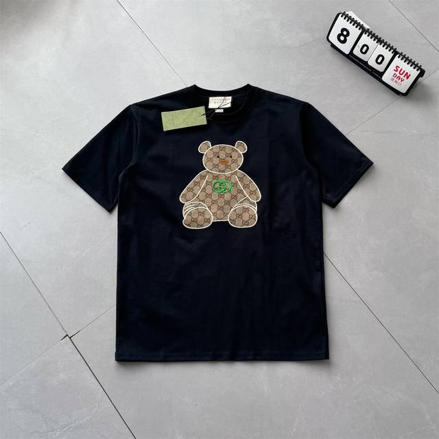 Gucci new chest cartoon vintage bear casual round neck short-sleeved T-shirt men