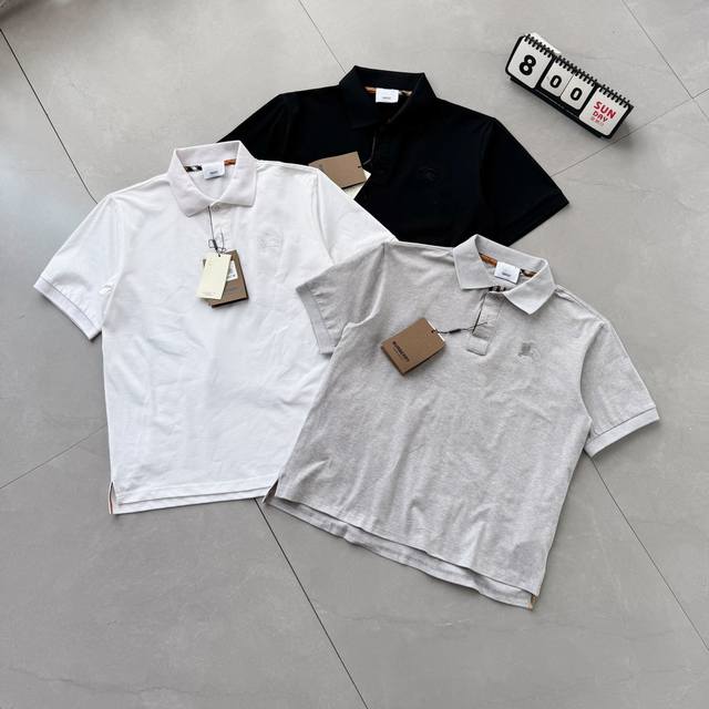 Burberry 2025 new men's and women's lapel embroidered logo casual short-sleeved