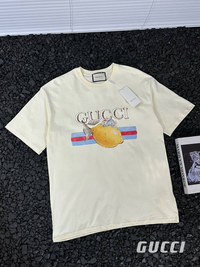 Gucci 24Ss summer new lemon letter logo printed short-sleeved T-shirt Hot style