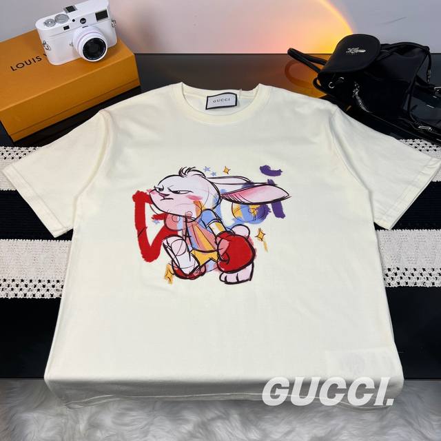 Gucci 23Ss new long-eared rabbit printed short-sleeved T-shirt for couples Hot T