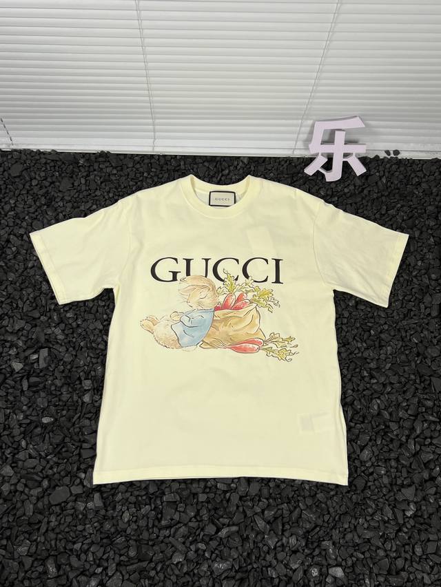 Gucci solid color pattern letter logo print round neck loose casual short-sleeve
