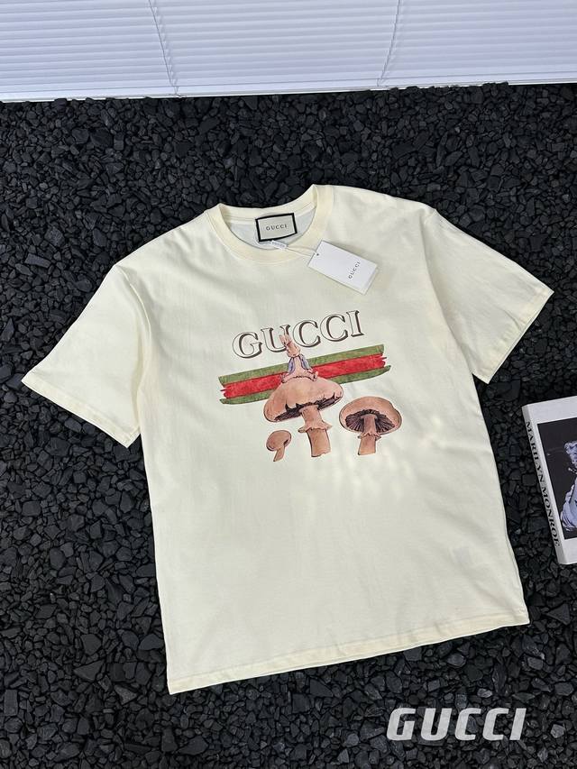 Gucci 24Ss summer new mushroom letter logo printed short-sleeved T-shirt Hot sty
