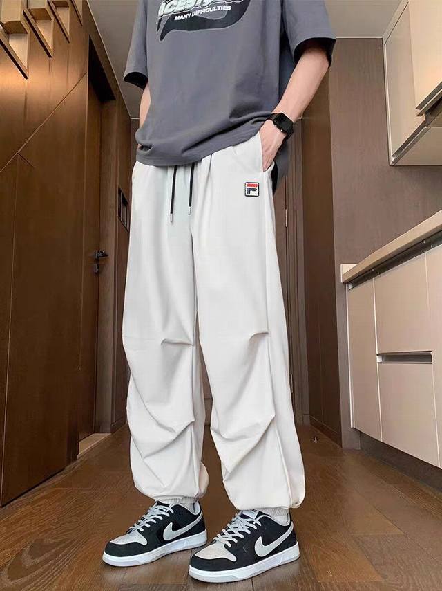 Fila American paratrooper pants 2025 summer thin ice silk cool quick-drying loos
