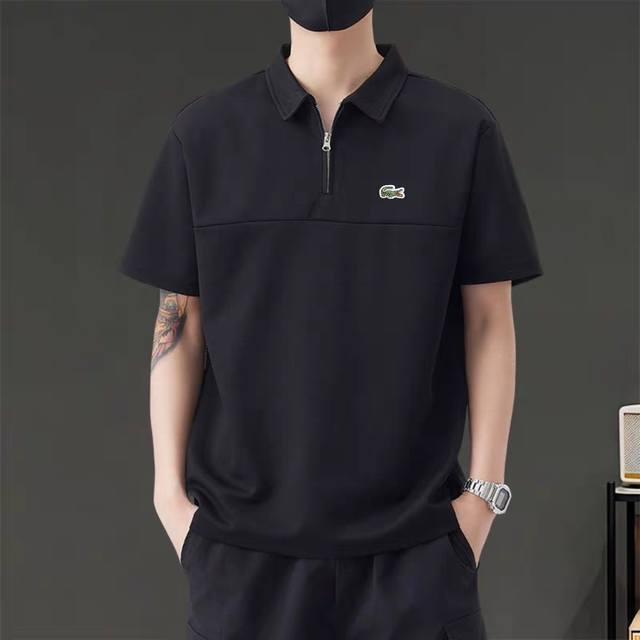Lacoste French Crocodile Overseas Zipper Lapel High Weight Polo!! Fashionable zi