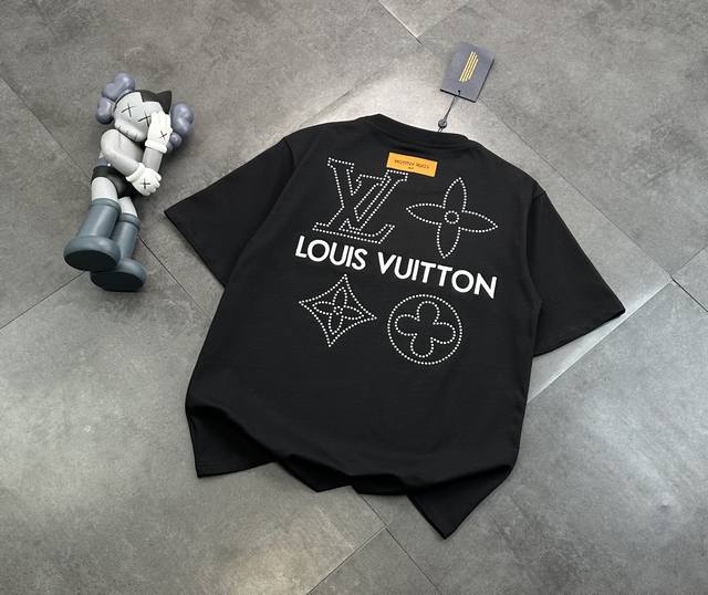 Fashion brand Louis Vuitton embroidered diamond design couple short-sleeved T-sh