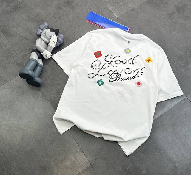 Goodbrand high-quality pearl embroidery embellished couple short-sleeved T-shirt