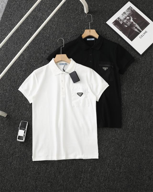 for top-level replica Prada 2025Ss new patch pocket iron logo Polo shirt T-shirt