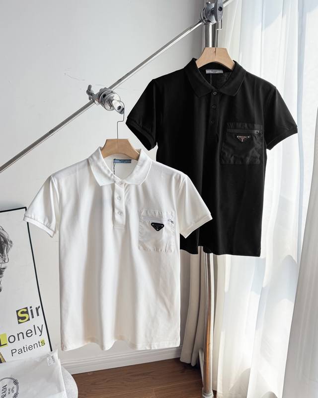 for top-level replica Prada 2025Ss new patch pocket iron logo Polo shirt T-shirt