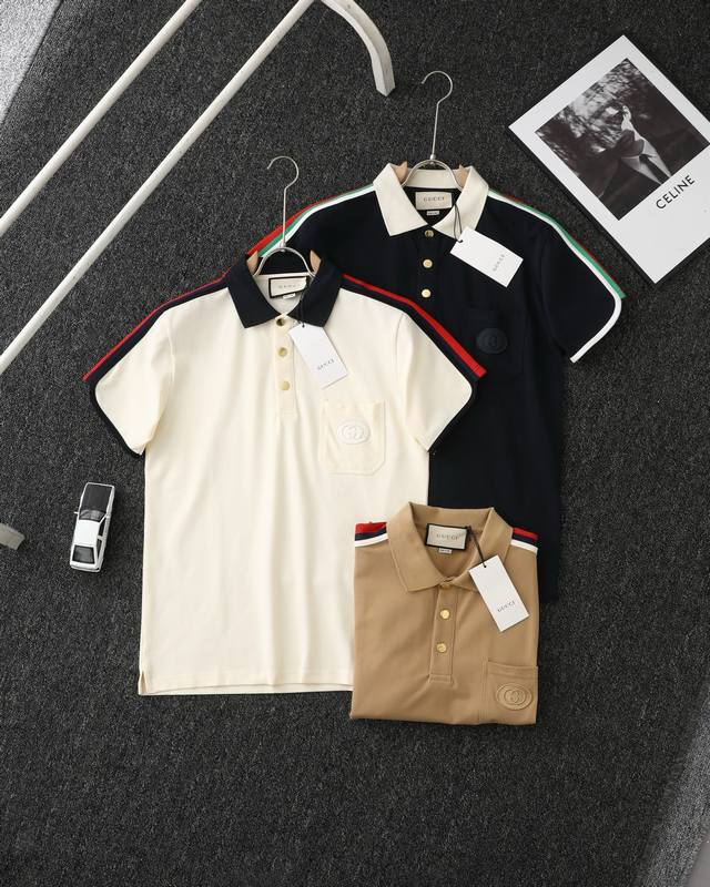 offers the top replica Gucci 2025Ss summer new letter logo men's lapel Polo shir