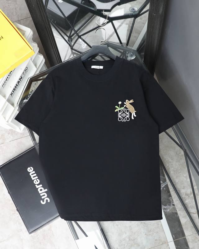 Top version Loewe 25Ss latest three-dimensional rabbit embroidered Logo short-sl