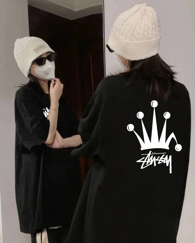 Stussy crown round neck short-sleeved half-sleeved T-shirt The fabric is made of