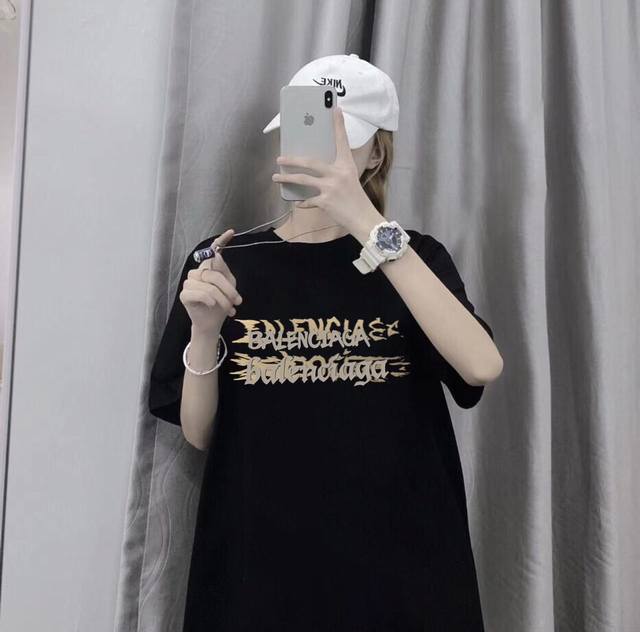Balenciaga Paris family letter double shadow round neck short sleeve half sleeve